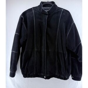 Vintage Echtes Leder Black Suede Bomber Jacket Mens 38 Genuine Leather Zip Up